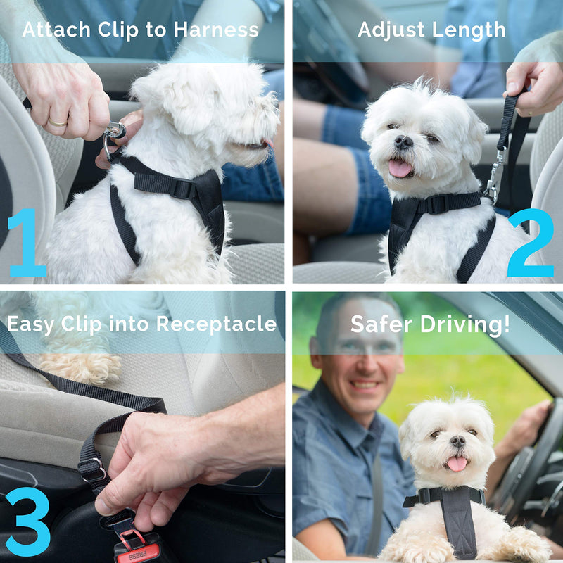 [Pack of 2] Dog Seat Belt, elloLife Adjustable Dog Seat Belt Safety Harness for Car for All Dog Breeds Cats & Car Types, Black - PawsPlanet Australia