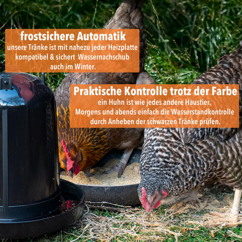 STUPSI chicken drinker 100% recycled 1.5 liters in black | Heated & frost-proof poultry drinkers | Waterer with feet or hanging for quails, chickens and any other poultry | Made in Europe 1.5L - PawsPlanet Australia