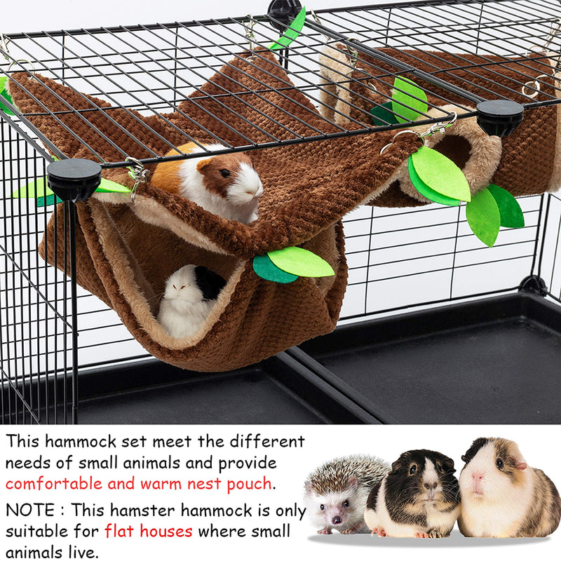 DMISOCHR Small Animal Hammock - Hanging Bunkbed Hammock & Tunnel Cage for Ferret Hamster Parrot Rat Guinea-Pig Mice Chinchilla Flying Squirrel - Warm Plush Cage Hideout Swing Pet Hammock - PawsPlanet Australia