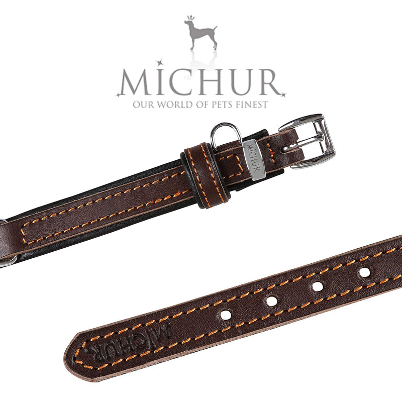 MICHUR Minimo dog collar leather, dog leather collar, collar brown, LEATHER, Neck circumference 14,17-17,72" Neck circumference 14,17-17,72" - PawsPlanet Australia