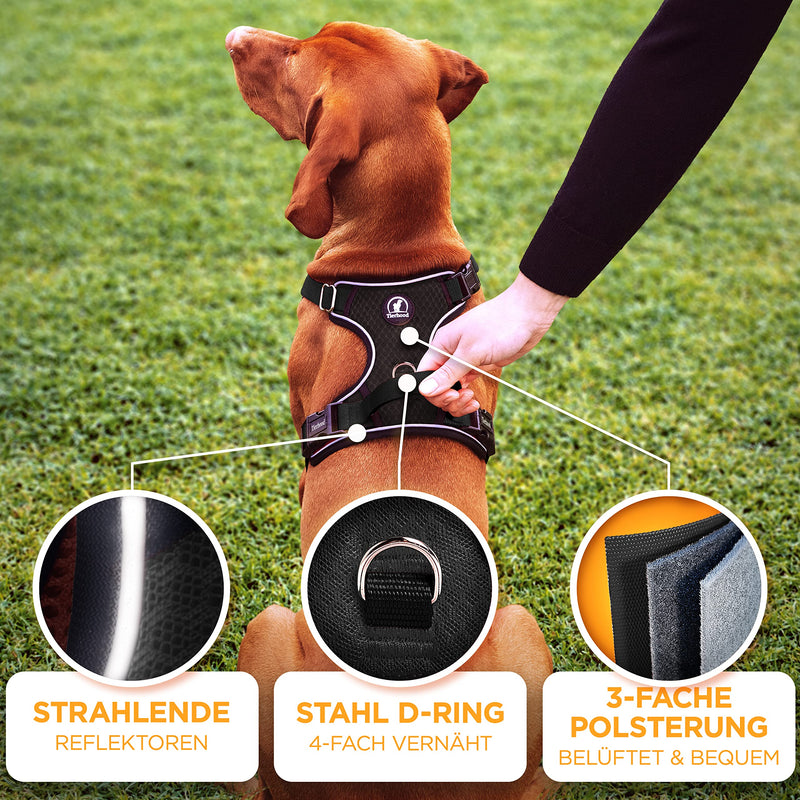 Tierhood - Dog harness for small, medium and large dogs - [INCL. NECK CLIP] - Dog Harness - Dog Safety Harness - Medium Dog Harness - Dog Harness - Dog Pull Harness 35 Black - PawsPlanet Australia