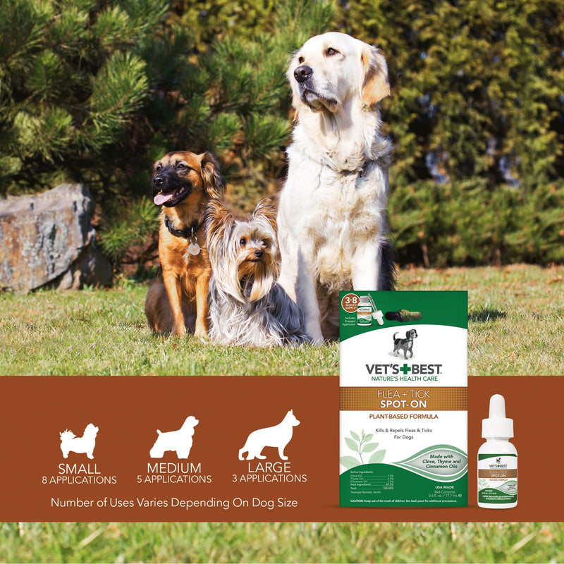 Vet's Best Flea and Tick Spot-on Drops | Topical Flea Treatment Drops for Dogs | Flea Killer with Certified Natural Oils | 3-8 Month Supply for Various Dog Sizes, Multi, 0.6 oz., Model Number: 3165810472 - PawsPlanet Australia