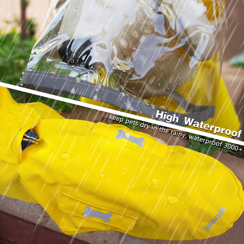 Dog Waterproof Raincoat with Poncho Hoodie, High Reflective Adjustable Yellow Pet Rain Jacket with Leash Hole for Small Medium and Large Dogs(Medium) - PawsPlanet Australia