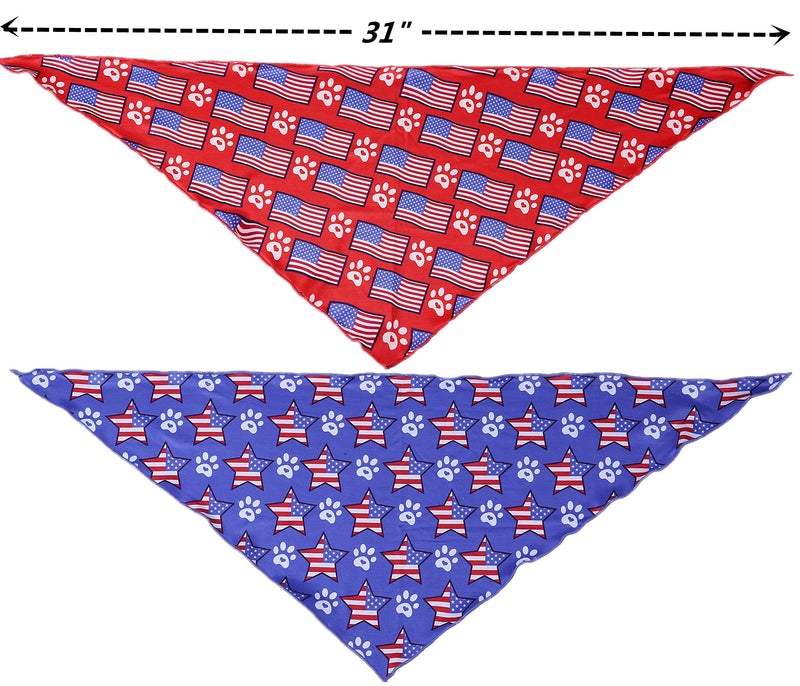 [Australia] - BoomBone 4th of July Dog Bandana 2 Pack Triangle Bibs Scarf for Small to Large Dogs L 