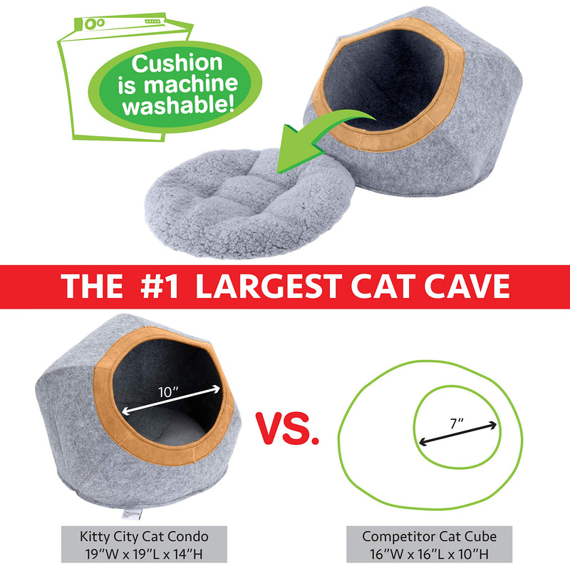 [Australia] - Kitty City Large Faux Leather Trimmed Felt Cat Cave, Cotton Rope Woven Cat Bed, Warm and Cozy cat Bed Felt Cave 