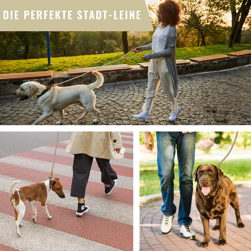 ne&no® dog leash (brown/white/yellow) rope leash for dogs I training leash for dogs I round lead, braided I hand loop rope leash dog I city leash I 1.2m dog leash brown / white / yellow - PawsPlanet Australia
