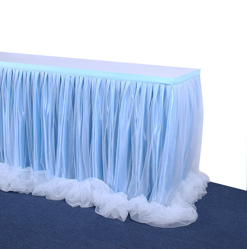 Baby Blue Tulle Tutu Table Skirt for Baby Shower Wedding and Birthday Party ,LED Table Skirt for Rectangle Table ( 9 ft Table Skirt) L 9(ft)*H 30in - PawsPlanet Australia