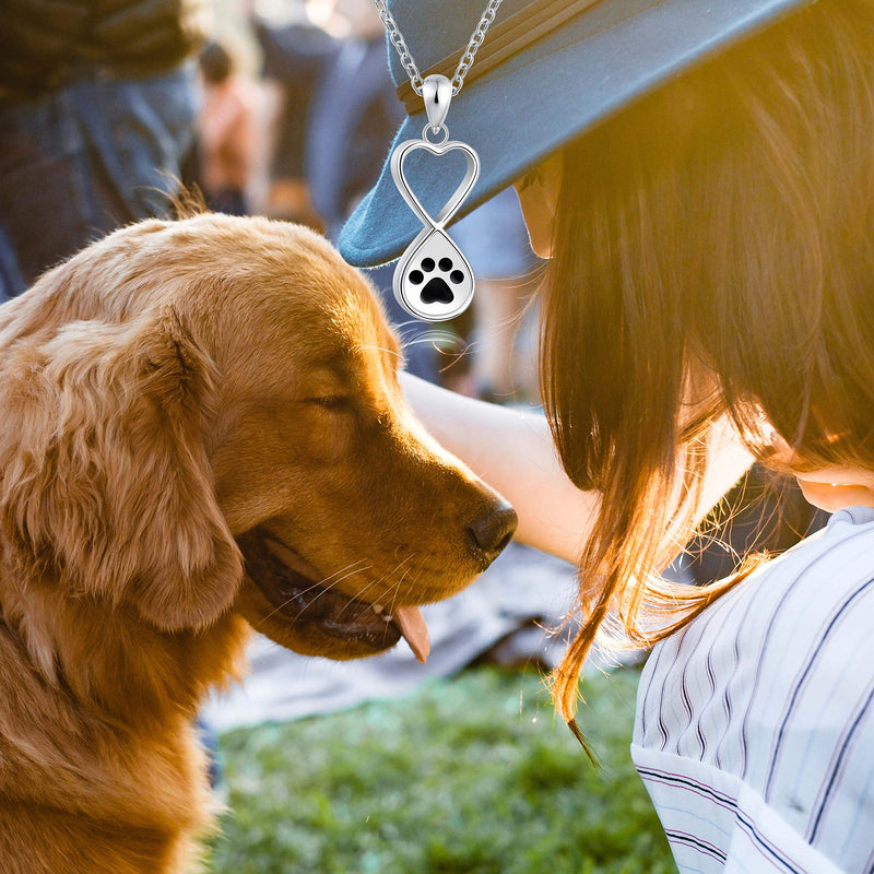 YLT Sterling Silver Cremation Jewelry Urn Necklace for Ashes for Pet Paw Print Memorial Ash Jewelry Keepsake Infinity Urns Pendant Necklaces for Pet's Cat Dog's Ashes Black - PawsPlanet Australia