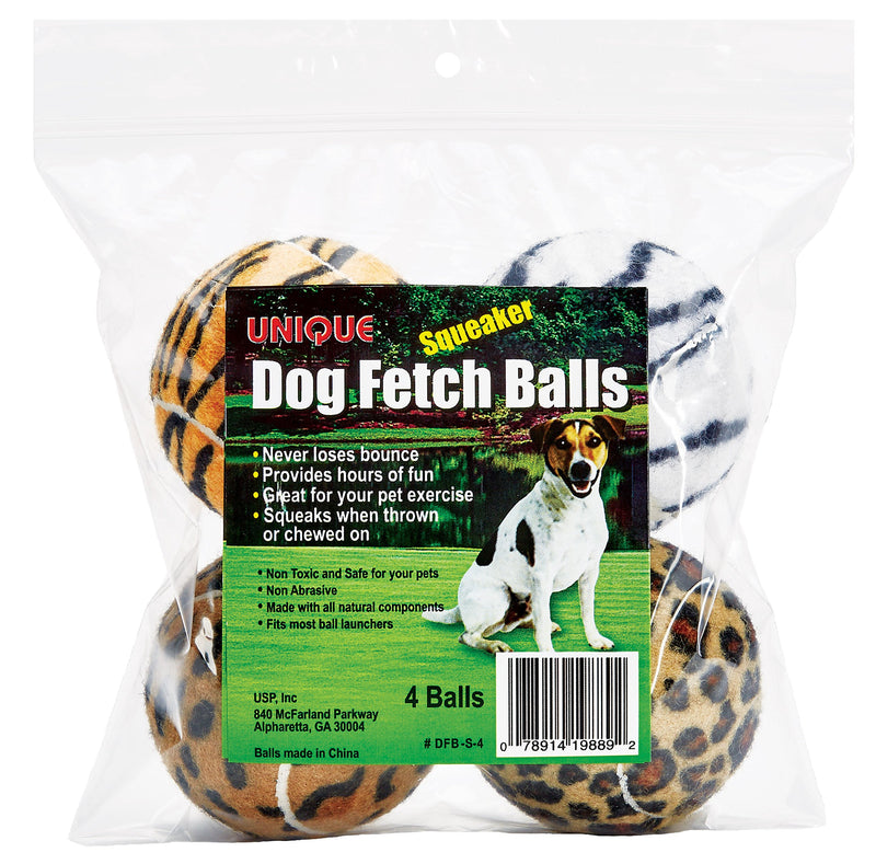 [Australia] - Unique Dog Fetch Squeaker Balls Animal Prints 4 Pack 