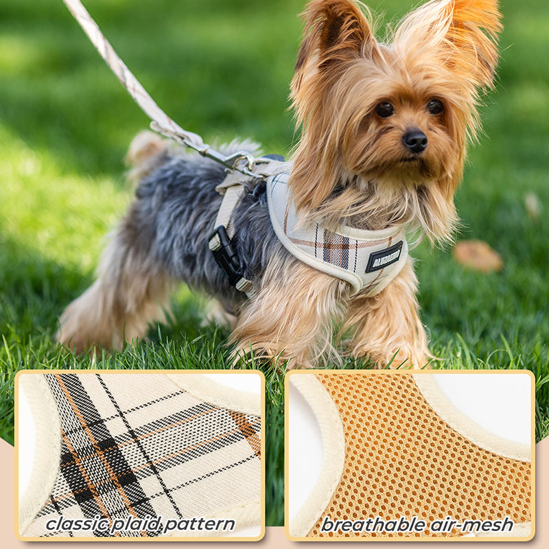 ALUZAEMO No Pull Dog Harness and Leash Set for Small Medium Dog - Plaid Cute Easy Walking Dog Vest Harness - Adjustable Soft Mesh Dog Body Harness Escape Proof Outdoor Training Running S (neck: 10.6", chest: 12.2"-16.5") - PawsPlanet Australia