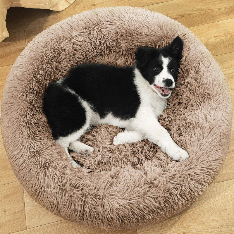 Calming Dog Bed for Small Dogs Cats Donut Dog Bed Pet Cushion Bed Plush Cat Bed Round Anti-Anxiety Dog Cuddler Bed Orthopedic Dog Bed, Machine Washable, 20inch Khaki. S (20''X20'') - PawsPlanet Australia