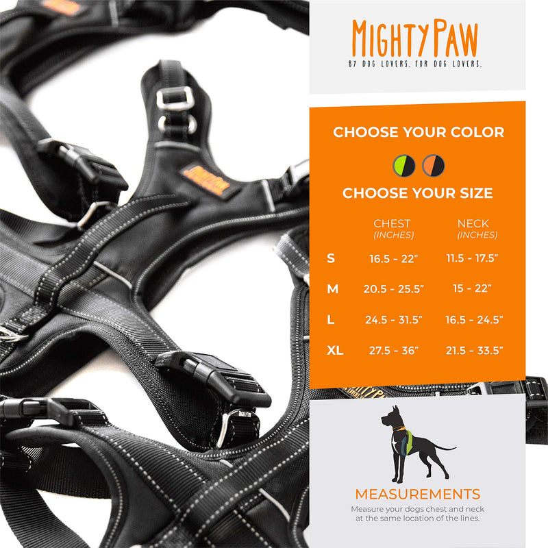 [Australia] - Mighty Paw Dog Sport Harness | No Pull Harnesses with Two Leash Attachments, Comfortable Neoprene Padded Lining, Reflective Safety Stitching. Fully Adjustable for a for Large or Small Pets Black 