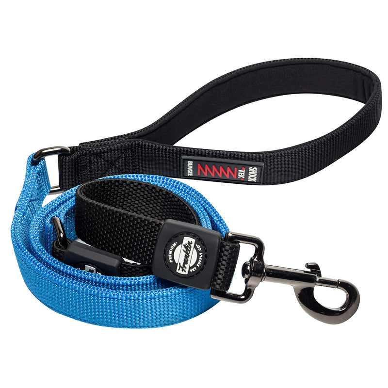 [Australia] - Franklin Pet Supply Nylon Dog Leash — 4-Foot Dog Leash with Shok-Tek Bungee — Helps Prevent Jumping and Pulling — Bright-Colored Nylon Dog Leash for Night Visibility Blue 