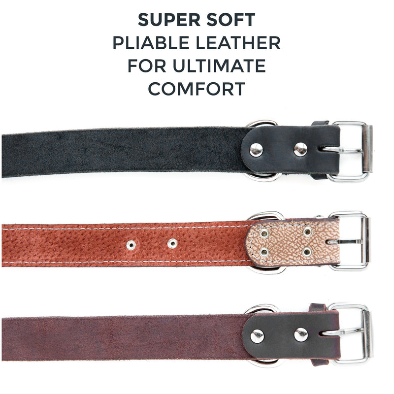 [Australia] - Mighty Paw Leather Dog Collar, Super Soft Distressed Leather- Premium Quality, Modern Stylish Look Large: 14.5 - 18 inches Brown 
