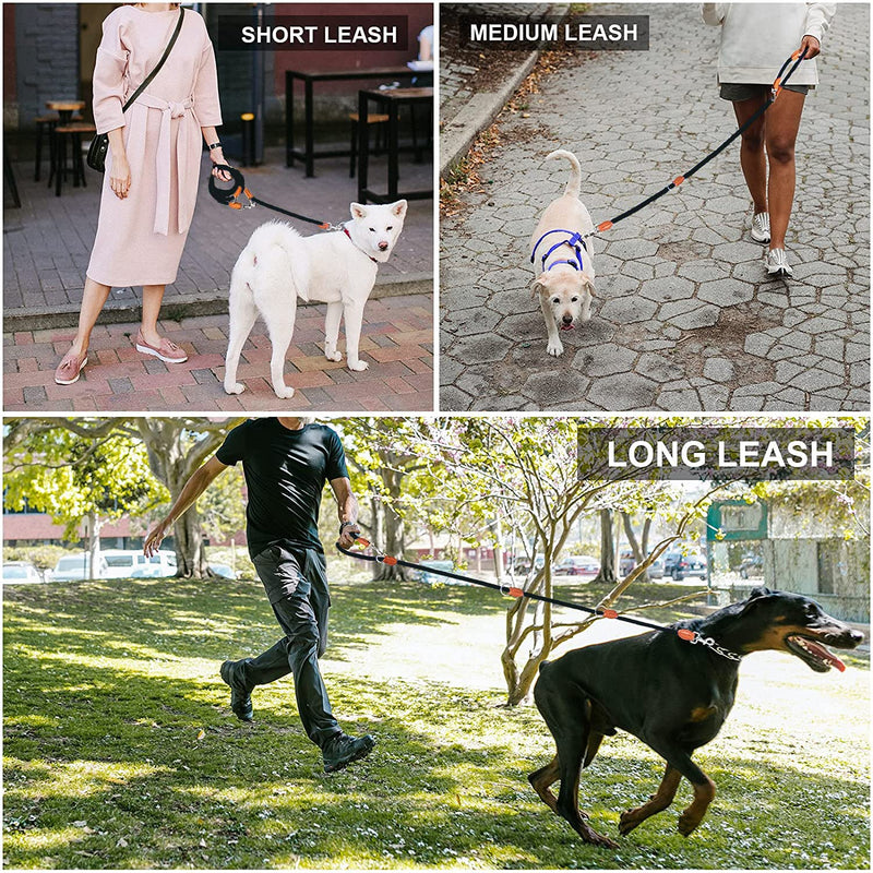 Robust dog leash 2 m - 3-way adjustable lead, 1.4 cm thick nylon braided leash dog with carabiner, multifunctional double leash jogging leash training leash for small medium large dogs 1.4 cm x 220 cm black - PawsPlanet Australia