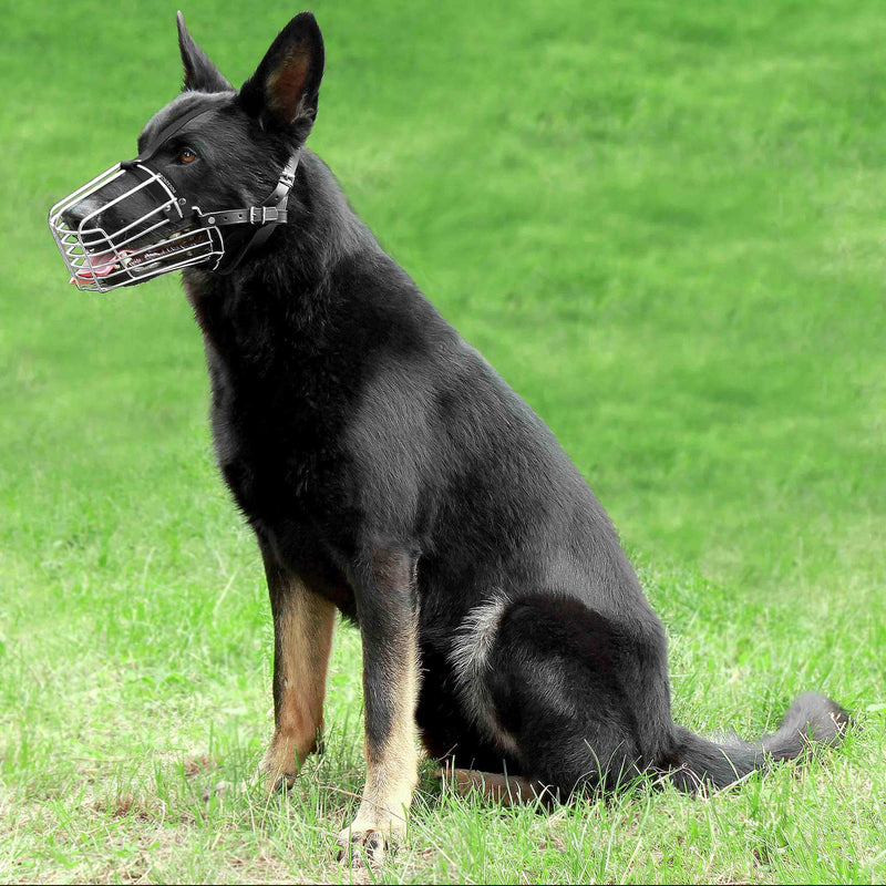 BronzeDog German Shepherd Dog Muzzle Wire Metal Basket Adjustable Leather Muzzle for Large Dogs Size 1 - PawsPlanet Australia