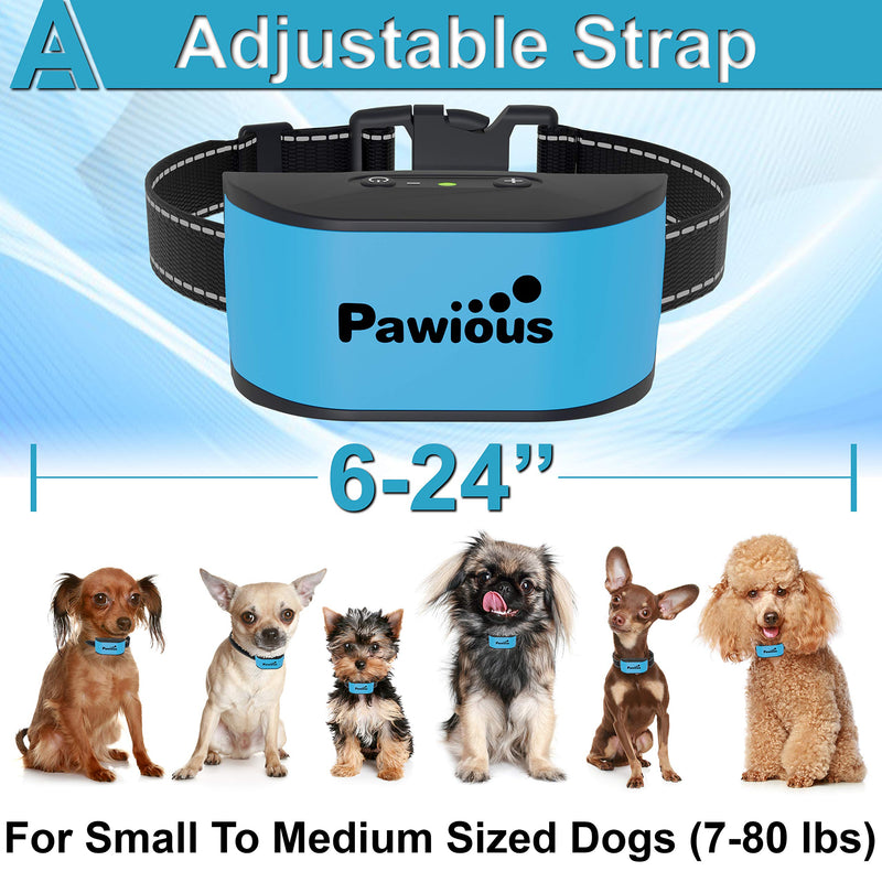 [Australia] - Pawious Bark Collar for Dogs - Humane No Shock, Rechargeable Anti Barking Collar, No Harmful Prongs, Sound and Vibration, 7 Sensitivity Levels - for Small and Medium Dogs 
