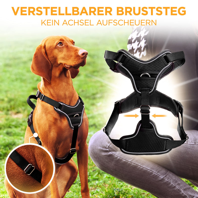 Tierhood - Dog harness for small, medium and large dogs - [INCL. NECK CLIP] - Dog Harness - Dog Safety Harness - Medium Dog Harness - Dog Harness - Dog Pull Harness 35 Black - PawsPlanet Australia