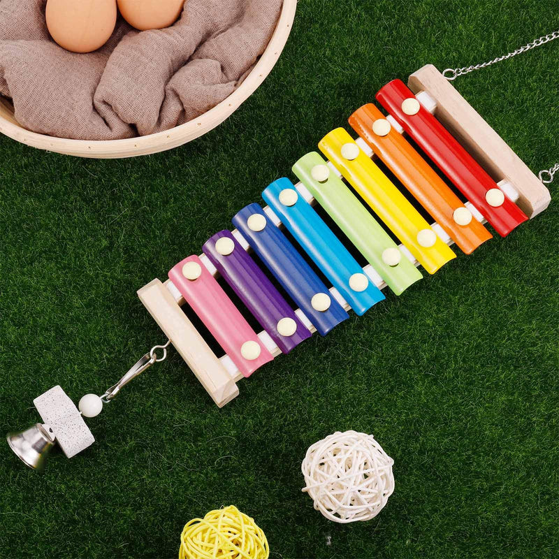 Winkwinky Wooden Chicken Xylophone Toy, Suspensible Hen Musical Toy with 8 Metal Keys and 1 Grinding Stone, Coop Pecking Toy for Chicken Bird Parrot Macaw Hens - PawsPlanet Australia