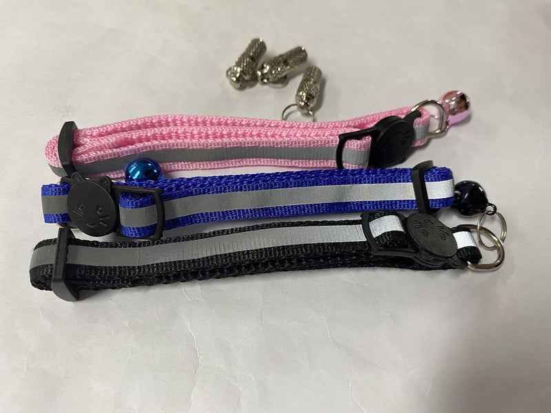 Reflective cat collar, adjustable address capsule, pack of 3 cat collars, reflective cat collar with safety clasp and bell, address tag for dogs, cats, cat collar - PawsPlanet Australia