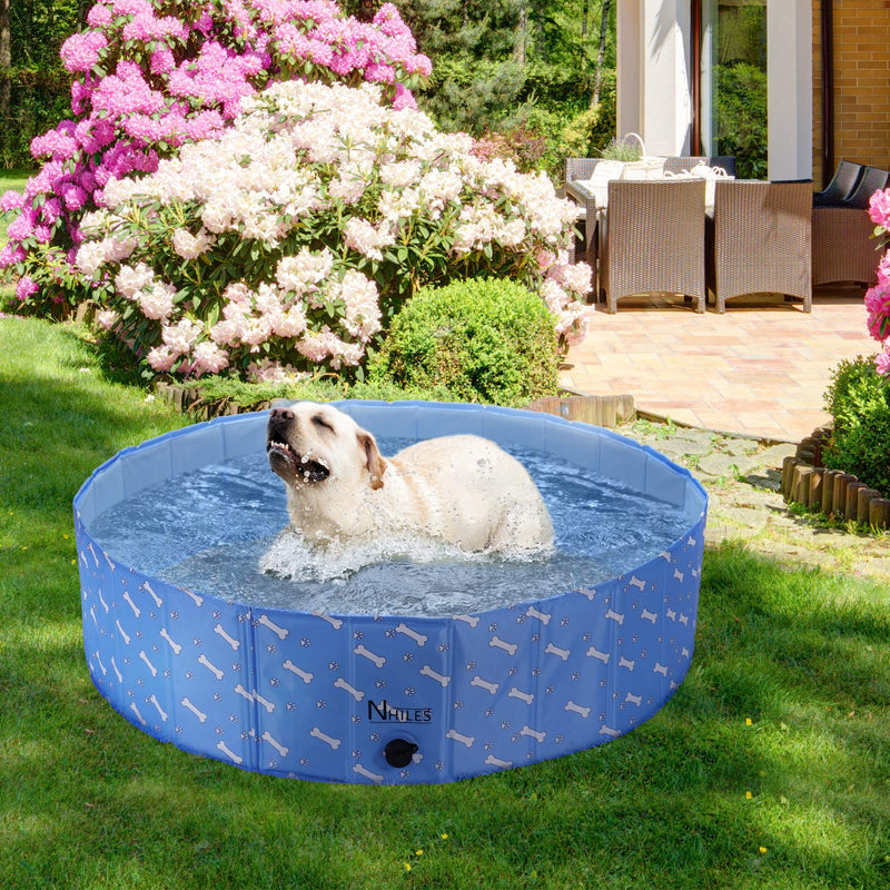 NHILES Portable Pet Dog Pool, Collapsible Bathing Tub, Indoor & Outdoor Foldable Leakproof Cat Dog Pet SPA for Dogs Cats and Kids S-32 IN Dark Bule - PawsPlanet Australia