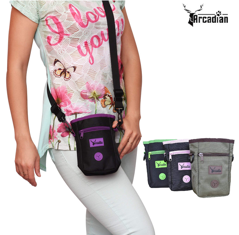 Arcadian Dog Treat Pouch, Dog Walking Bag with Adjustable Shoulder Strap and Belt. Strong, Durable, Premium Quality. Ideal Dog Accessories Bag with Storage for Puppy Training Treats, Clickers. Purple. - PawsPlanet Australia