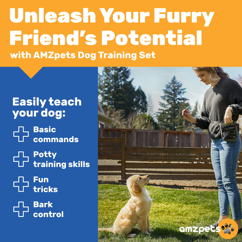 AMZpets Dog Training Set - Puppy Supplies Starter Kit with Dogs Clicker, Treat Pouch Bag, Housetraining Door Bells, Ultrasonic Whistle, for Teaching Pet Commands, Bark Control, and Potty Training - PawsPlanet Australia