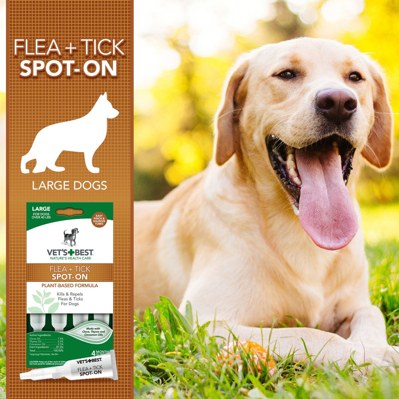 Vet's Best Flea and Tick Spot-on Drops | Topical Flea Treatment Drops for Dogs | Flea Killer with Certified Natural Oils | 4 Month Supply for Large Dogs - PawsPlanet Australia