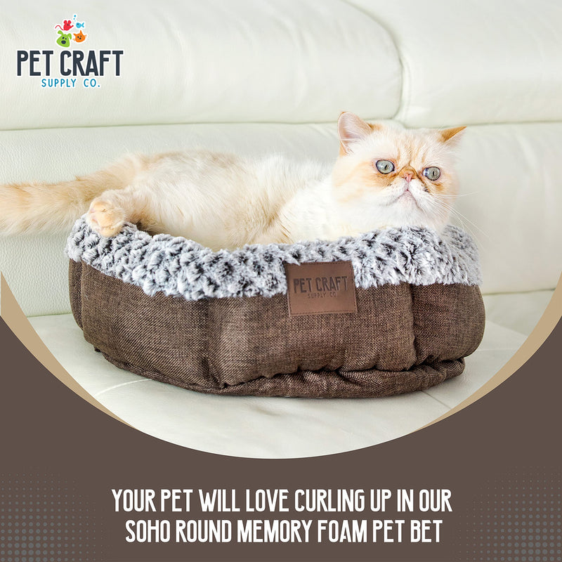 Pet Craft Supply Soho Round Dog Bed for Small Dogs - Cat Bed For Indoor Cats | Ultra Soft Plush | Memory Foam | Machine Washable | Puppy Bed | Pet Bed | Calming Cat Bed | Calming Bed for Dogs Brown - PawsPlanet Australia