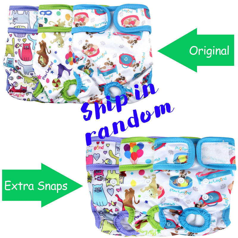 Paw Legend Reusable Female Dog Diapers, Pack of 3 X-Small (8''-11.5'' Waist) Adorable (White Lining) - PawsPlanet Australia