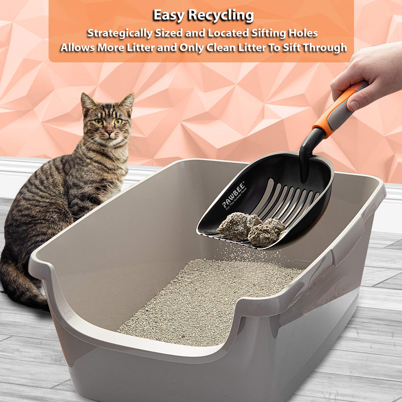 PAWBEE Cat Litter Scooper – Premium Non-Stick Aluminum Alloy Kitty Metal Litter Scoop - Heavy-Duty Deep Shovel Poop Scoop & Long Non-Slip Handle for Easy Sifting, Catbox Cat Scooper with Storage Hook - PawsPlanet Australia