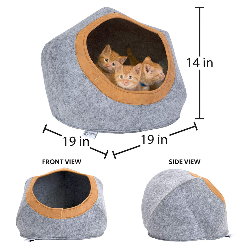 [Australia] - Kitty City Large Faux Leather Trimmed Felt Cat Cave, Cotton Rope Woven Cat Bed, Warm and Cozy cat Bed Felt Cave 