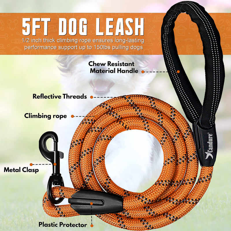 Candure dog leash for large dogs and small dogs, training leash for dogs, bite-resistant dog leash, round tow leash with soft padding, rope dog leash 1.5 m dog leash house leash for dogs orange - PawsPlanet Australia