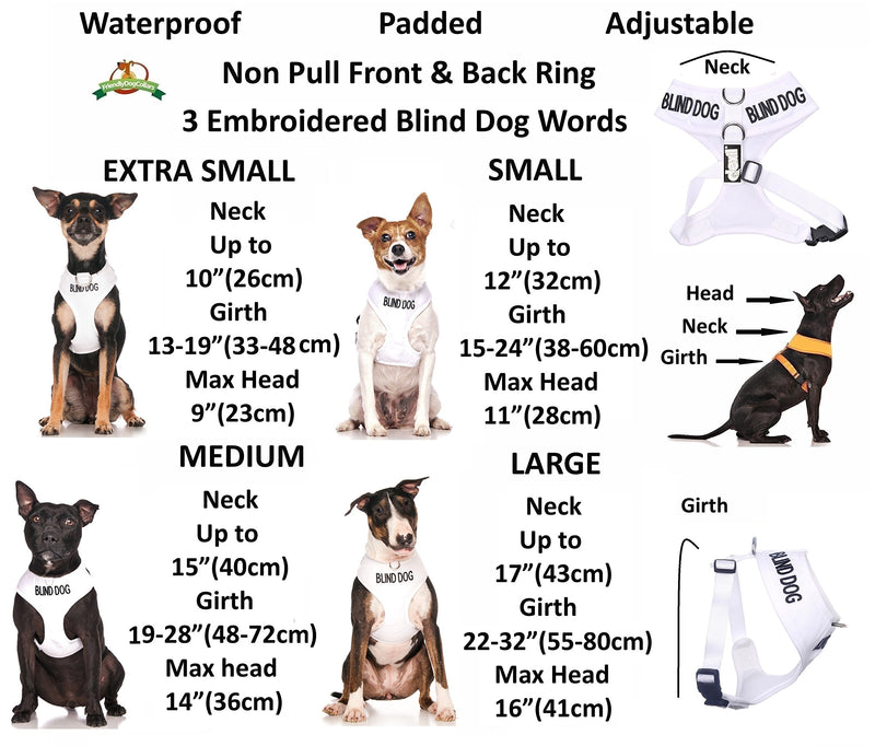 [Australia] - Blind Dog (Dog Has Limited/No Sight) White Color Coded Non-Pull Front and Back D Ring Padded and Waterproof Vest Dog Harness Prevents Accidents by Warning Others of Your Dog in Advance Medium Harness 19-28inch Chest 