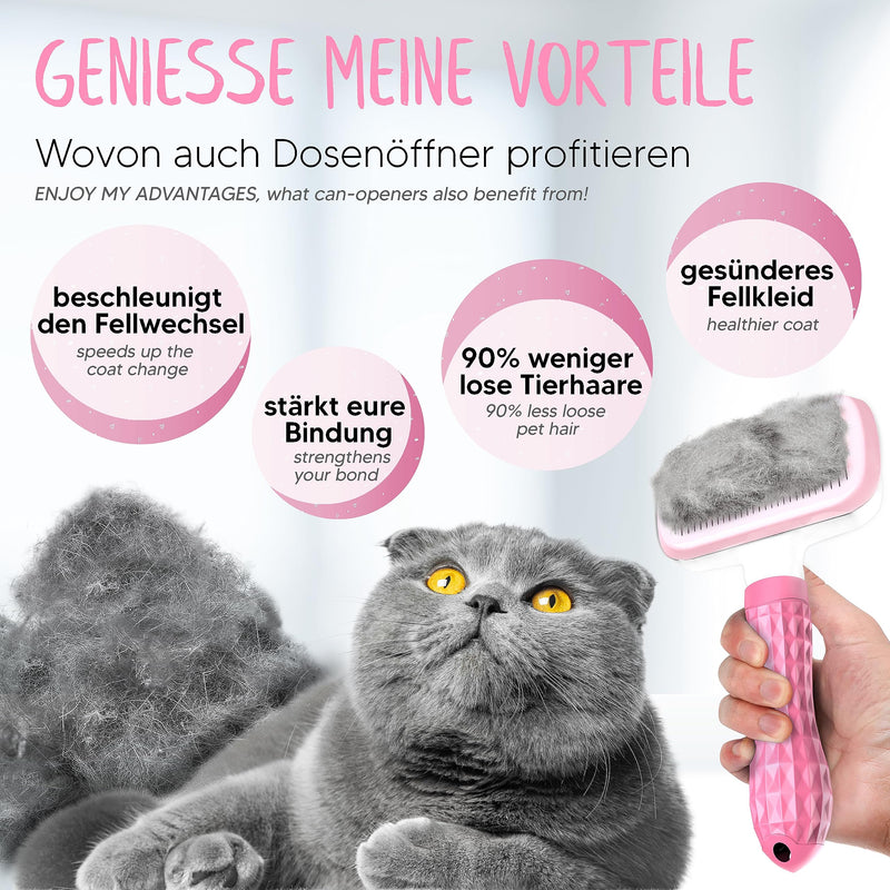 LÖWENKÖNIG® BÜRSTINATOR 2.0 Premium Cat Brush & Dog Brush Self-Cleaning for Short-Hair & Long-Hair Animals I Pet Brush Large, Fur Brush Removes Loose Undercoat & Matted Dog & Cat Hair Pink + Plush Balls & Accessories - PawsPlanet Australia