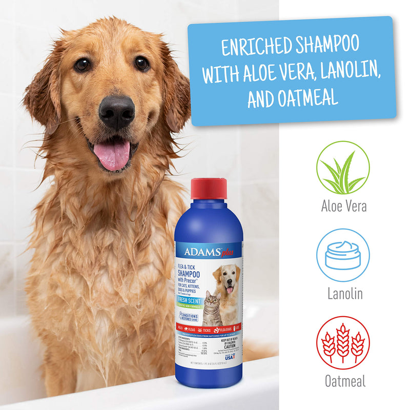 Adams Plus Flea and Tick Shampoo with Precor for Cats and Dogs, 24 Ounces - PawsPlanet Australia
