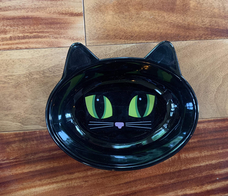 PetRageous Oval Frisky Kitty Stoneware Cat Bowl 5.5-Inch Wide and 1.5-Inch Tall Saucer with 5.3-Ounce Capacity and Dishwasher Safe is Great for Cats Black - PawsPlanet Australia