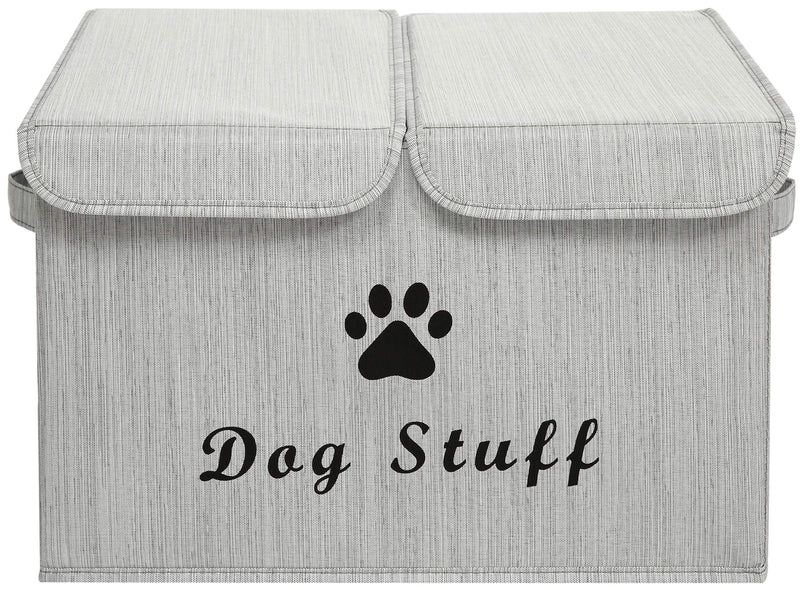 Geyecete Large Storage Boxes - Large Linen Fabric Foldable Storage Cubes Bin Box Containers with Lid and Handles for Dog Apparel & Accessories, Dog Coats, Dog Toys, Dog Clothing Dog Stuff BambooGray - PawsPlanet Australia