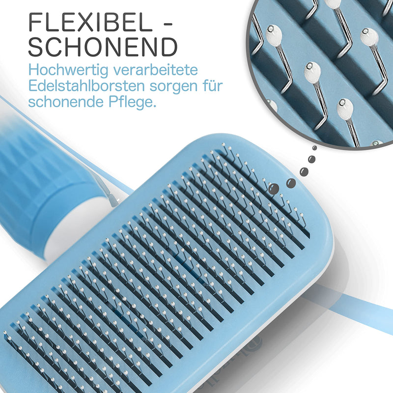 BLUZELLE animal care brush, pet brush for short hair and long hair, self-cleaning fur brush, animal hair brush, gentle cat brush, dog brush, grooming for dogs, cats etc., colour: blue blue - PawsPlanet Australia