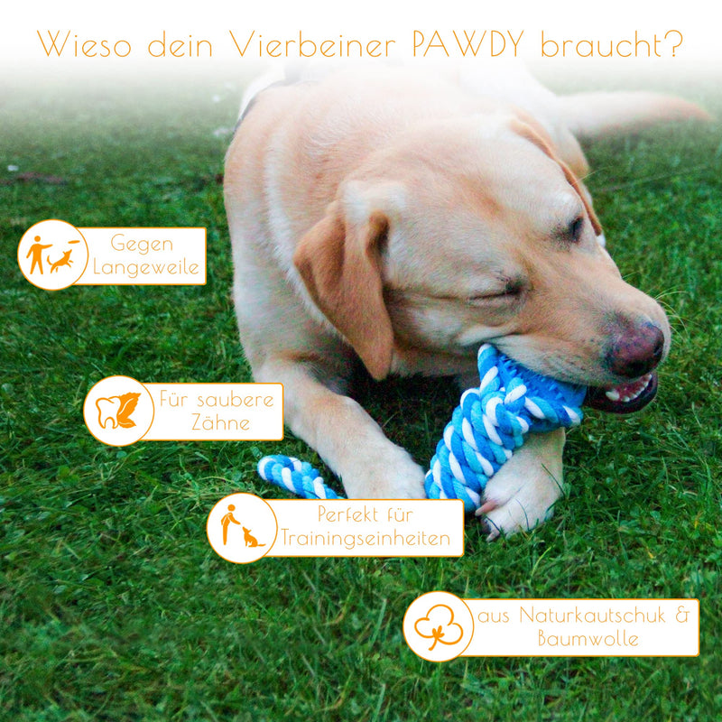 PAWDY dog rope with ball for fun and dental care - Robust dog toy for medium & large dogs - Chew toy with nubs made of natural rubber - Ball rope throwing toy for dogs (blue) Blue - PawsPlanet Australia