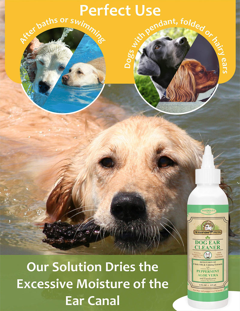 Dog Ear Cleaner. All Natural Ear Wax Remover Solution for Dogs, Puppies and Cats. Otic Wash Drops with Peppermint Aroma. Aide in Pet Ears Mite and Infection Treatment. Excel Ear Wax Cleaner Wipes. - PawsPlanet Australia