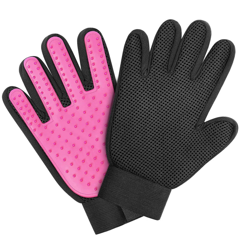 [Upgrade] 2-in-1 Pet Glove:Grooming Tool/Pet Hair Remover Mitt with Enhanced Five Finger Design–Effective Cat and Dog Hair Remover Mitt–Excellent Pet Grooming Kit for Pet Hair Removal,Gentle Massage [Pink, A pair] - PawsPlanet Australia