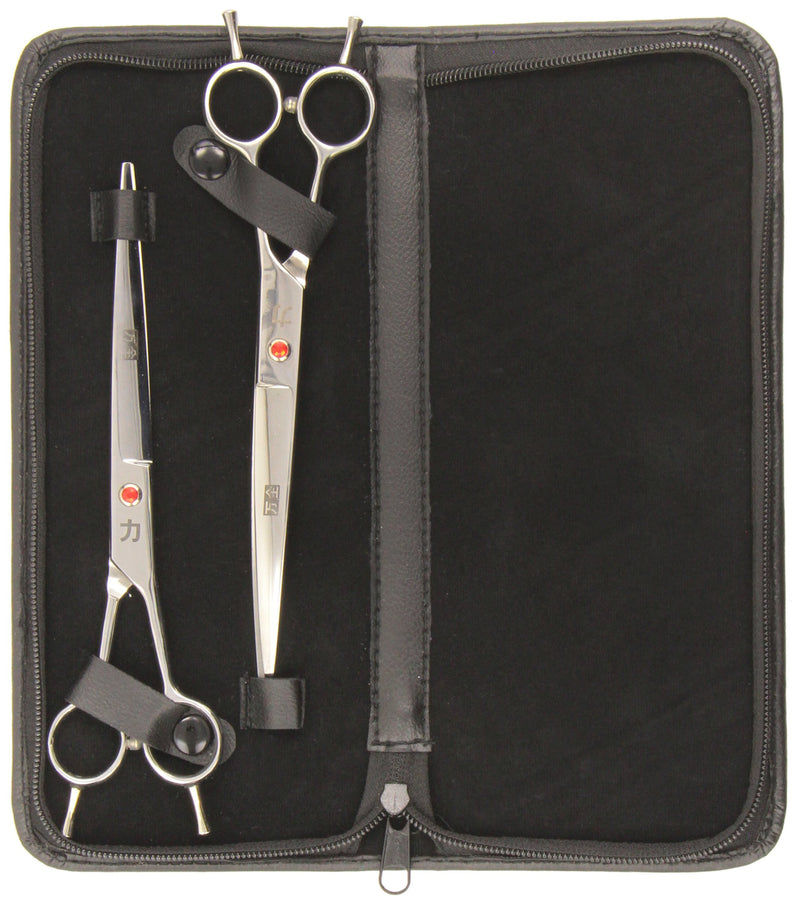 [Australia] - ShearsDirect Professional Japanese Stainless 7.5-Inch Straight and Curved Grooming Shears with Opposing Handle, Set of 2 