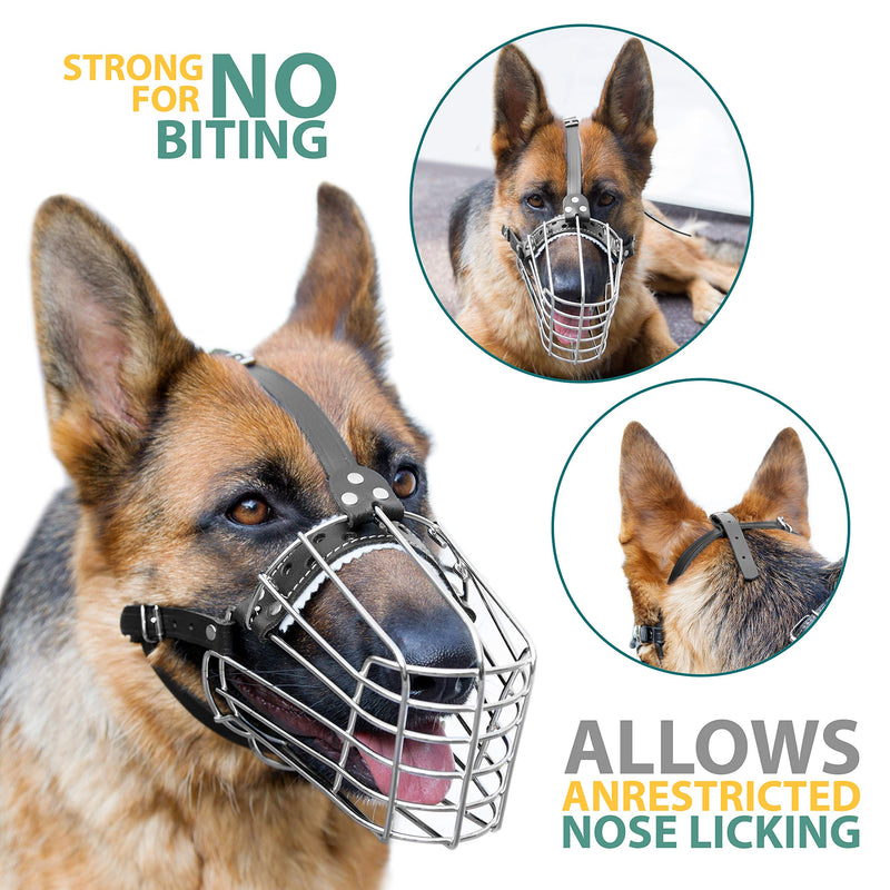[Australia] - Chrome Metal Dog Wire Basket Muzzle Reinforced Cage - Muzzle for Large Dogs - German Shepard Muzzle - German Shepherd Dog - Cage Muzzle - Metal Dog Muzzle - Basket Cage Muzzle - Big Dog Muzzle №2 