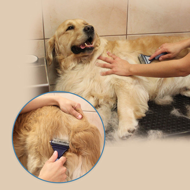 [Australia] - Corspet Professional Dematting Brush Suitable for Medium and Long Hair Puppies, Dogs and Cats – 2 Sided Stainless Steel Blades to Remove All Loose Undercoat and Comb Tangled Hair Large 