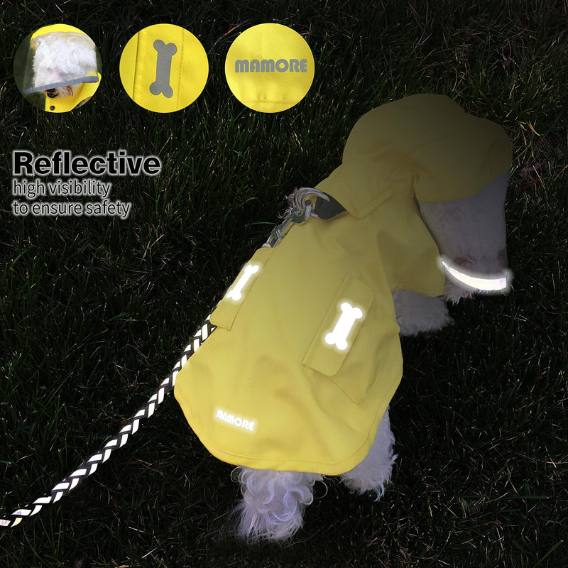 Waterproof Dog Raincoat, Adjustable Reflective Lightweight Pet Rain Clothes with Poncho Hood Yellow X-Small - PawsPlanet Australia