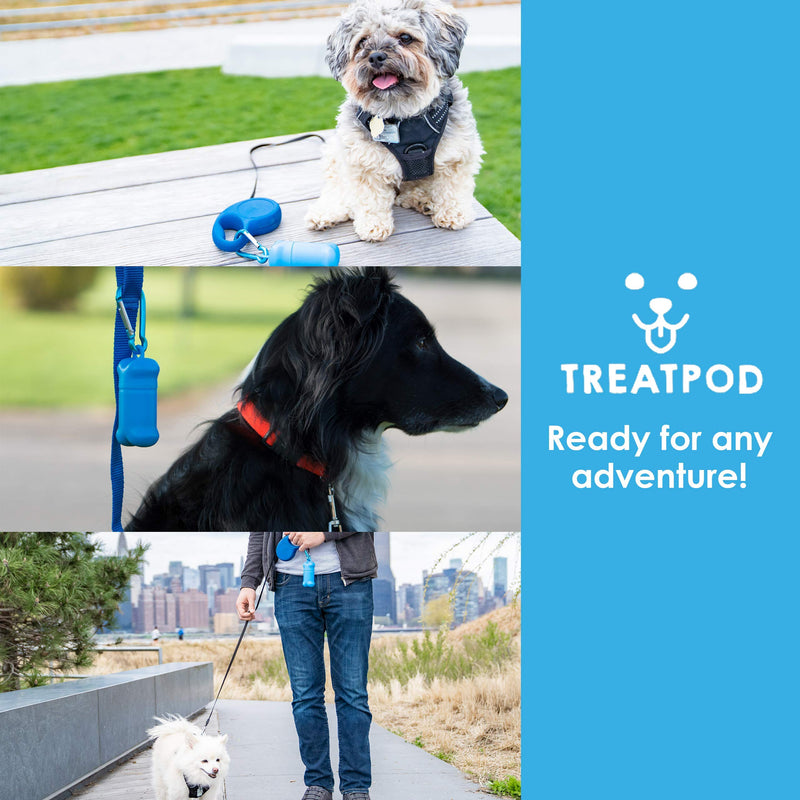 [Australia] - TreatPod Treat Holder for Leash - Spill Free Storage Container and Dog Training Pouch Blue 