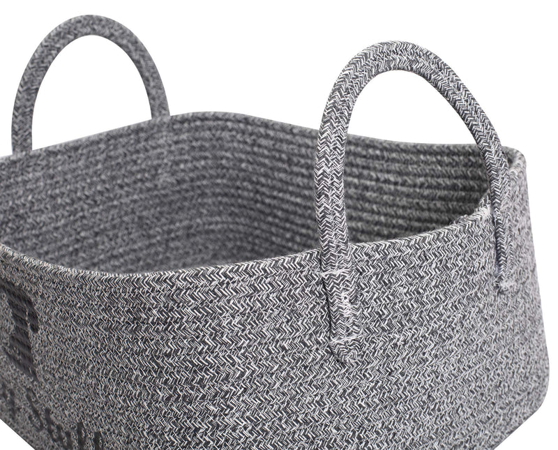 Cotton rope dog toy basket with handle, toy dog storage, pet toy box- Perfect for organizing small dog puppy toys, blankets, dog chew toy, leashes and stuff - Dog - Gray White Dog Gray White - PawsPlanet Australia