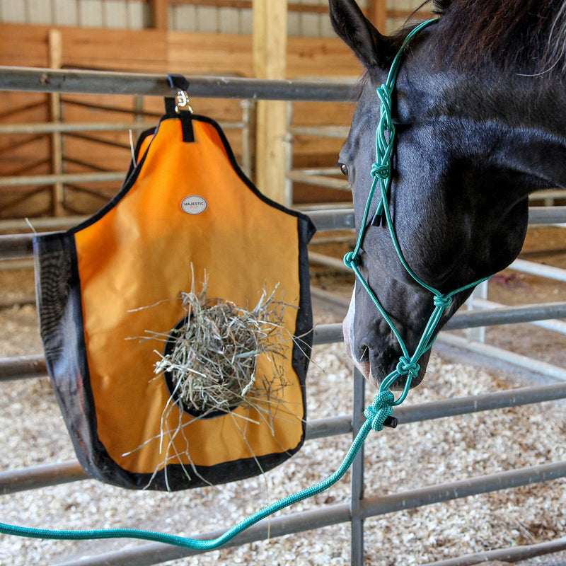 Majestic Ally 1200 D Hay Feeder Tote Bag for Horses, Sheep – Premium Quality Nylon Mesh - Reflective Trim- Simulates Grazing - Reduces Waste - Comes with 36” Hay Net. Black - PawsPlanet Australia