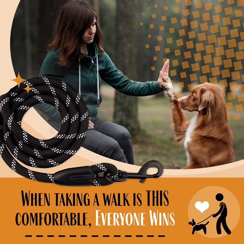 [Australia] - Strong Dog Leash, Reflective Rope, Chew Resistant Paracord for Medium and Large Dogs, Durable Metal Clasp, Attaches to Pet Collar 5 Foot Black 